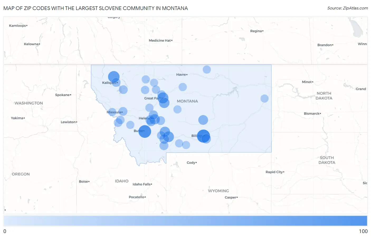 Zip Codes with the Largest Slovene Community in Montana Map