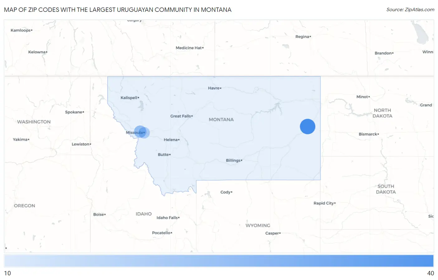 Zip Codes with the Largest Uruguayan Community in Montana Map