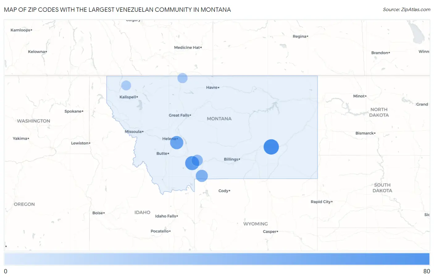 Zip Codes with the Largest Venezuelan Community in Montana Map