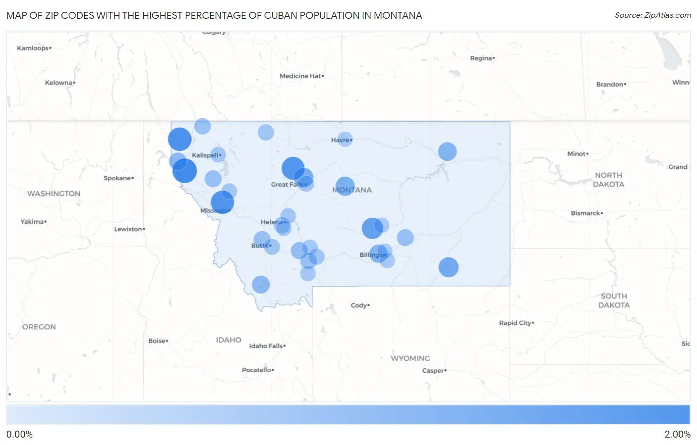Zip Codes with the Highest Percentage of Cuban Population in Montana Map