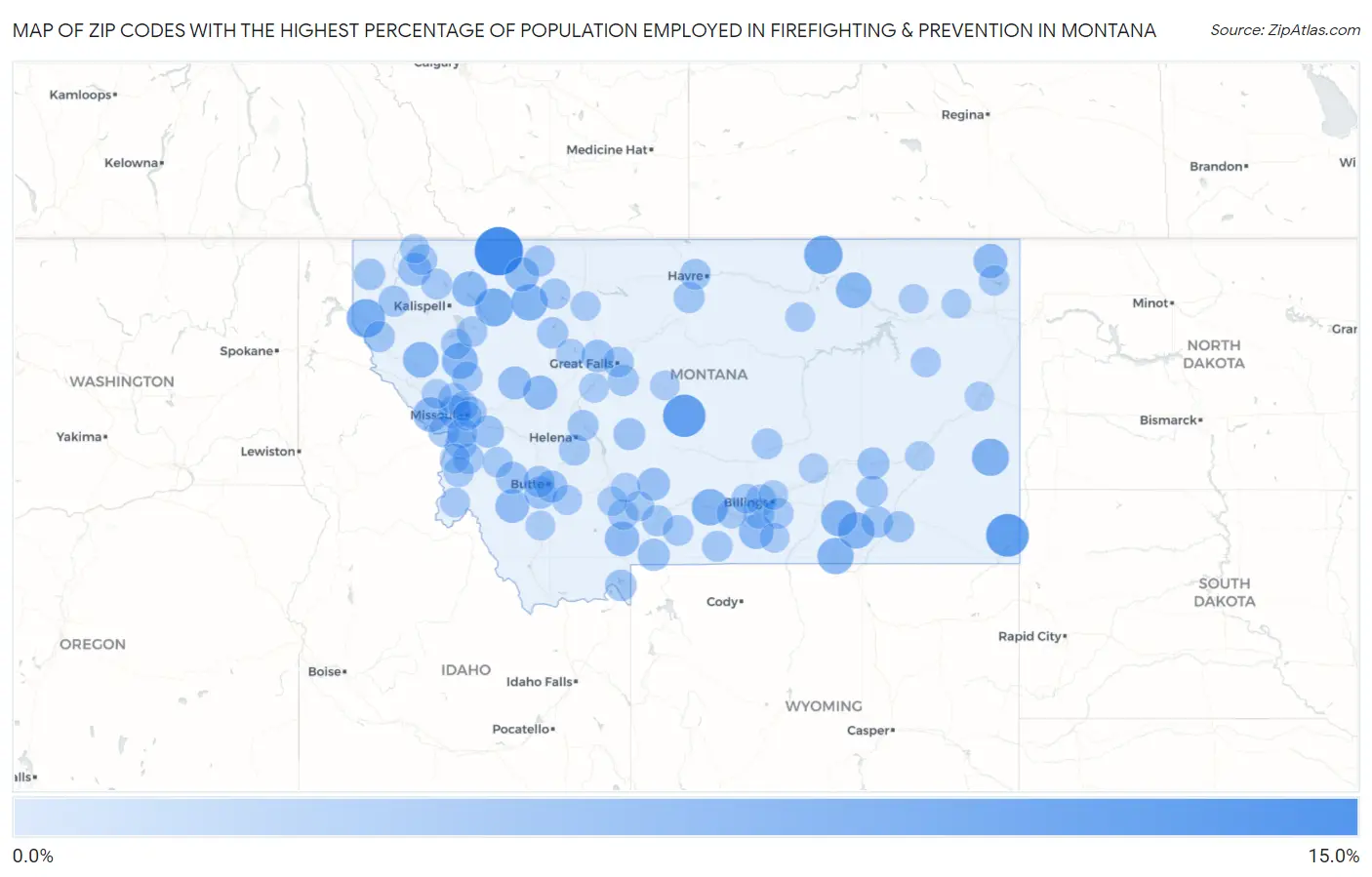 Zip Codes with the Highest Percentage of Population Employed in Firefighting & Prevention in Montana Map