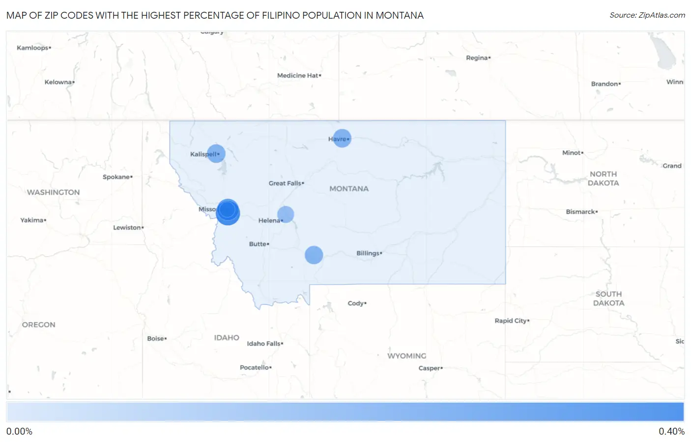 Zip Codes with the Highest Percentage of Filipino Population in Montana Map