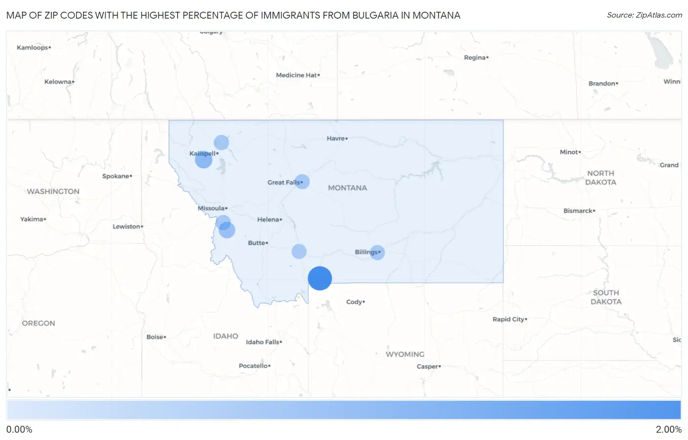 Zip Codes with the Highest Percentage of Immigrants from Bulgaria in Montana Map
