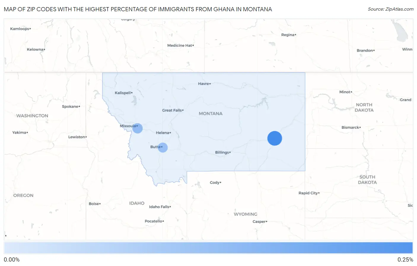 Zip Codes with the Highest Percentage of Immigrants from Ghana in Montana Map