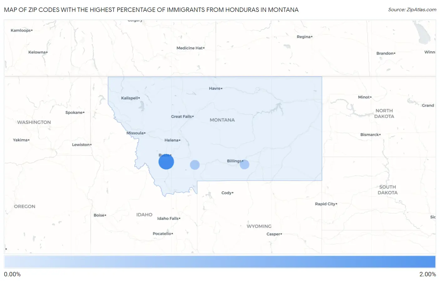Zip Codes with the Highest Percentage of Immigrants from Honduras in Montana Map
