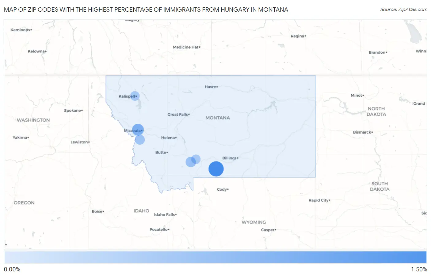 Zip Codes with the Highest Percentage of Immigrants from Hungary in Montana Map