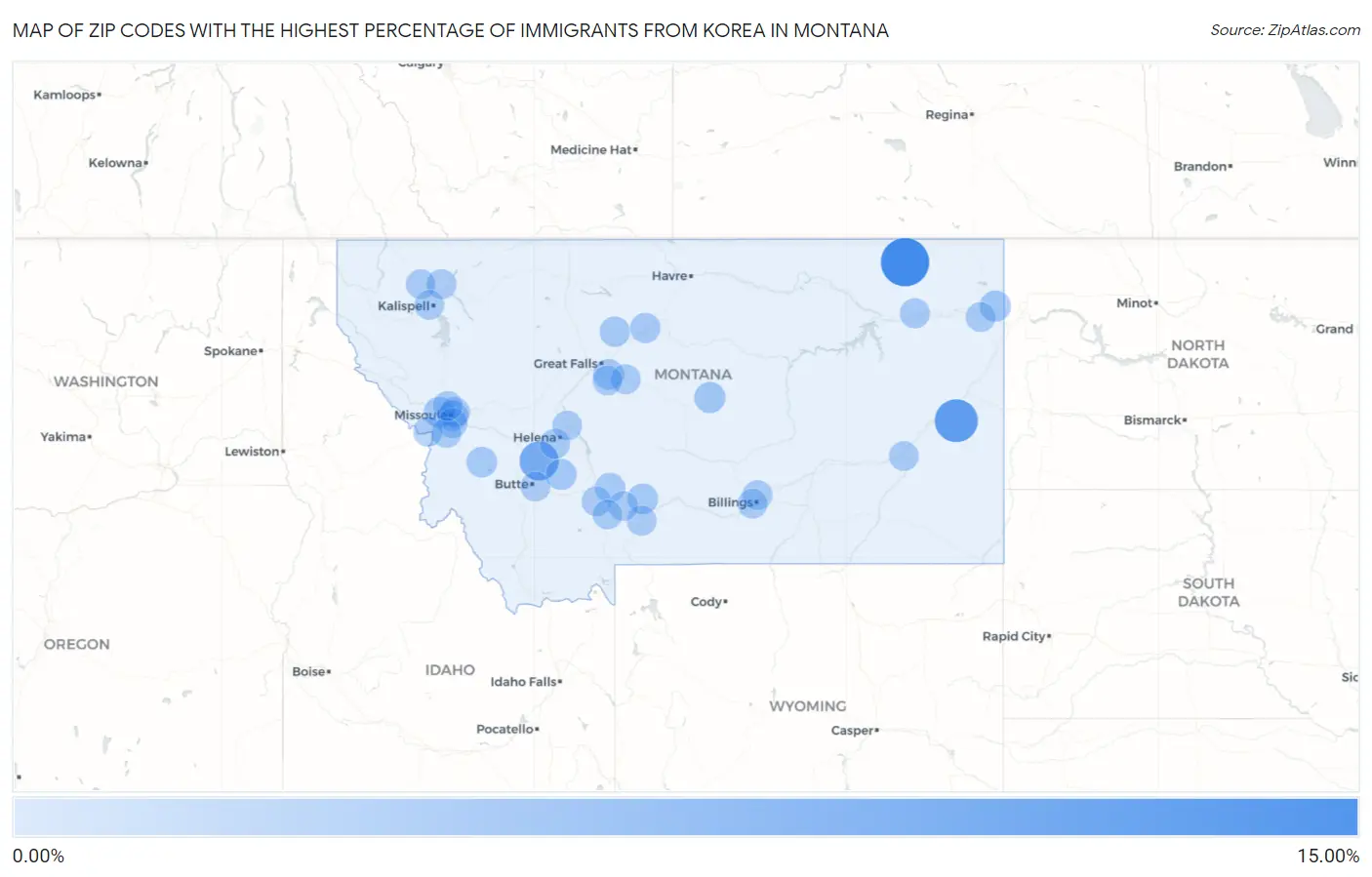Zip Codes with the Highest Percentage of Immigrants from Korea in Montana Map