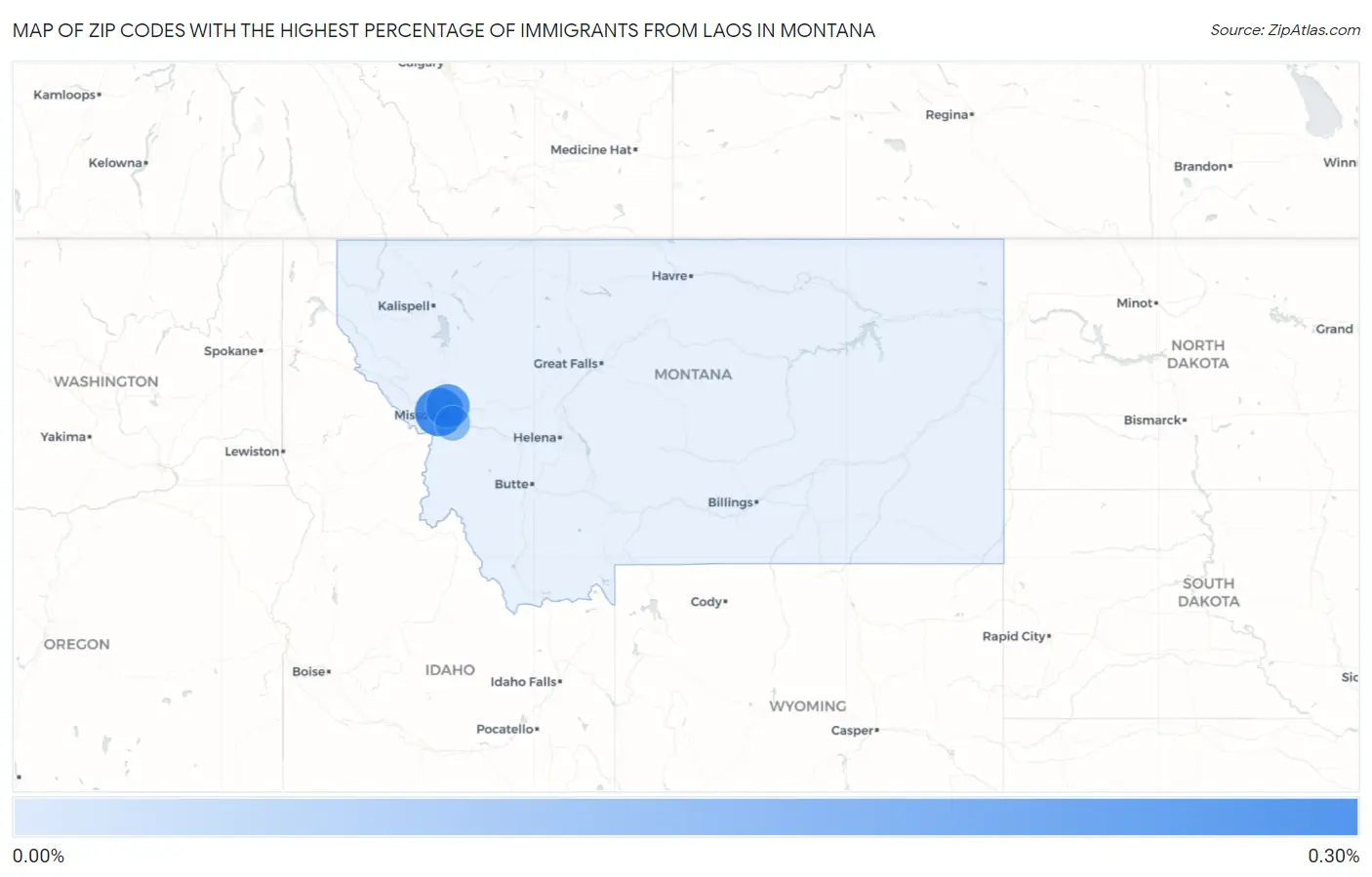 Zip Codes with the Highest Percentage of Immigrants from Laos in Montana Map