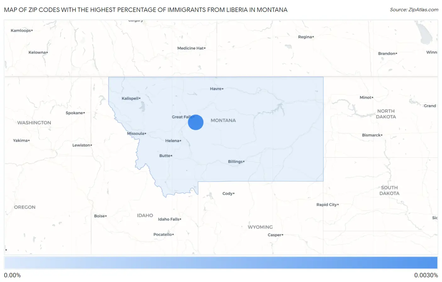 Zip Codes with the Highest Percentage of Immigrants from Liberia in Montana Map