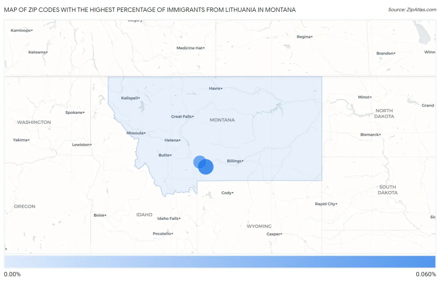 Zip Codes with the Highest Percentage of Immigrants from Lithuania in Montana Map