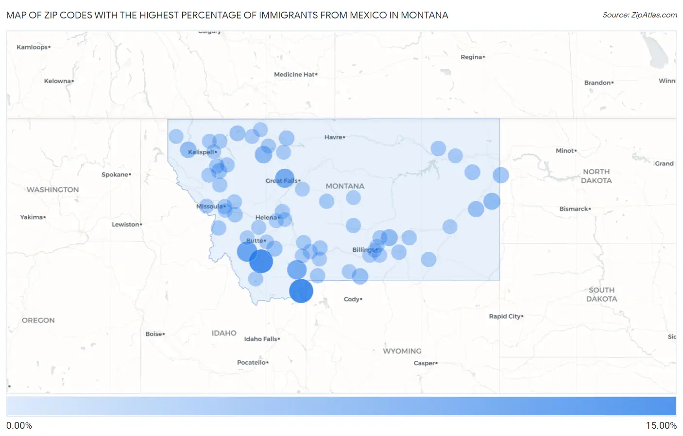 Zip Codes with the Highest Percentage of Immigrants from Mexico in Montana Map