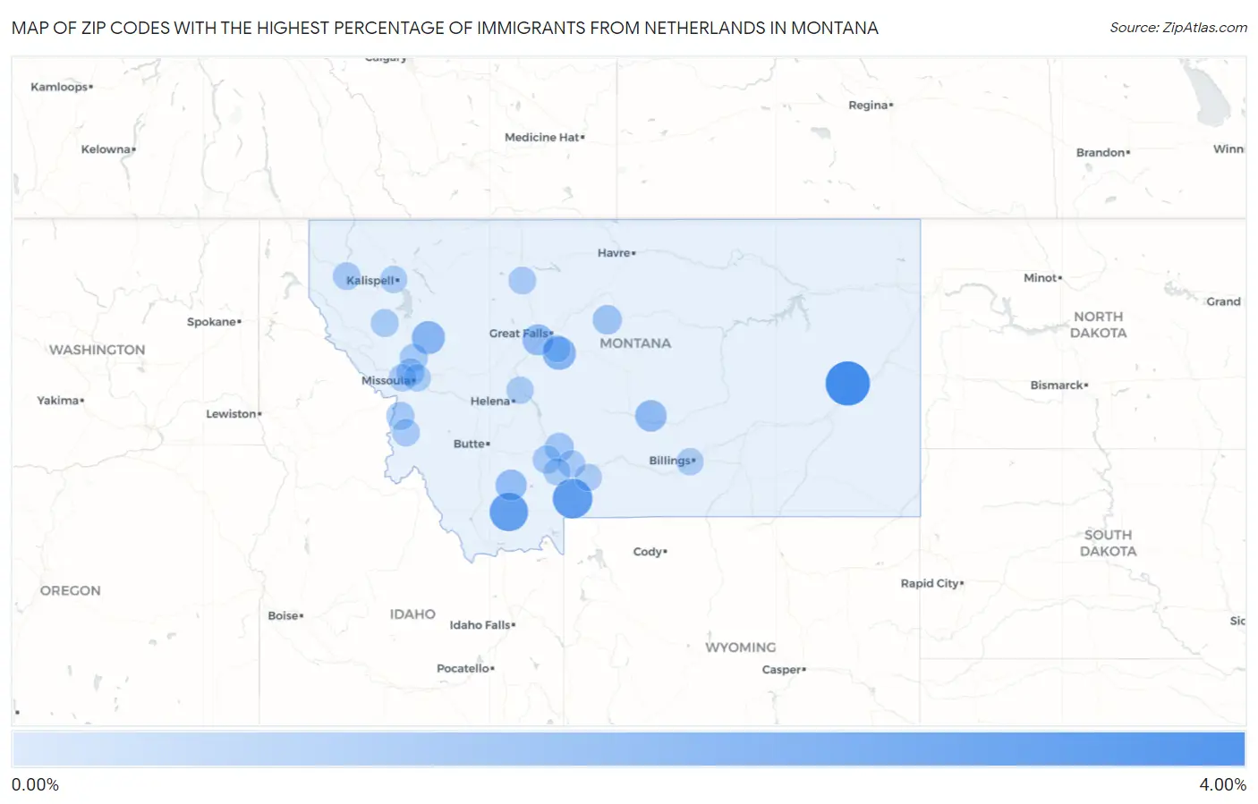 Zip Codes with the Highest Percentage of Immigrants from Netherlands in Montana Map