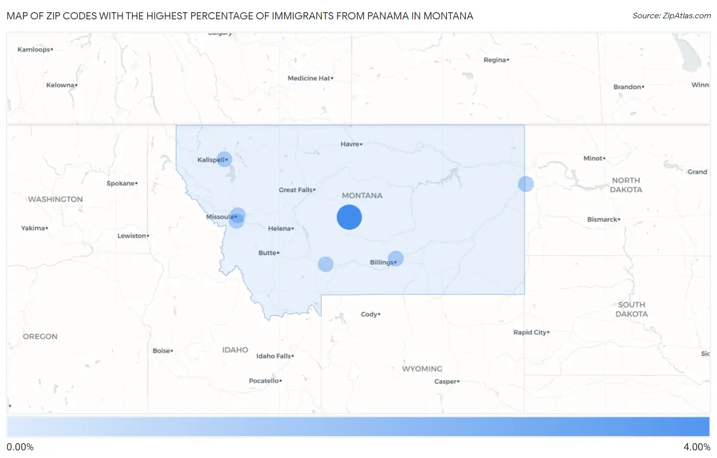 Zip Codes with the Highest Percentage of Immigrants from Panama in Montana Map