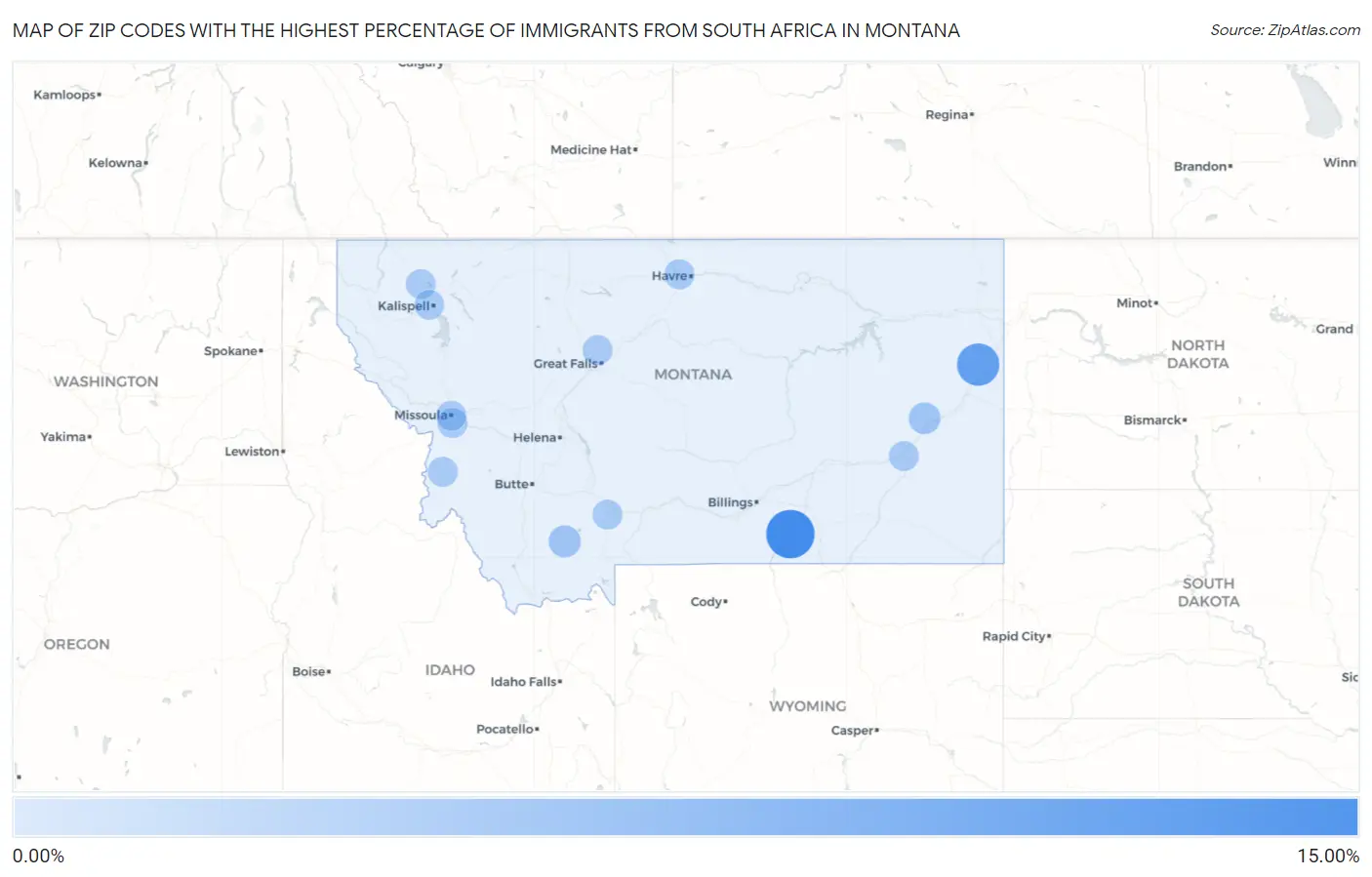 Zip Codes with the Highest Percentage of Immigrants from South Africa in Montana Map