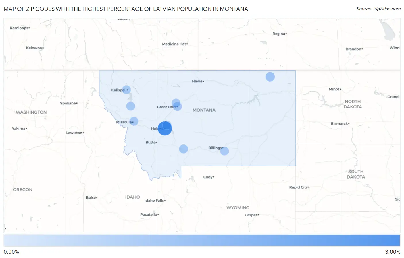 Zip Codes with the Highest Percentage of Latvian Population in Montana Map