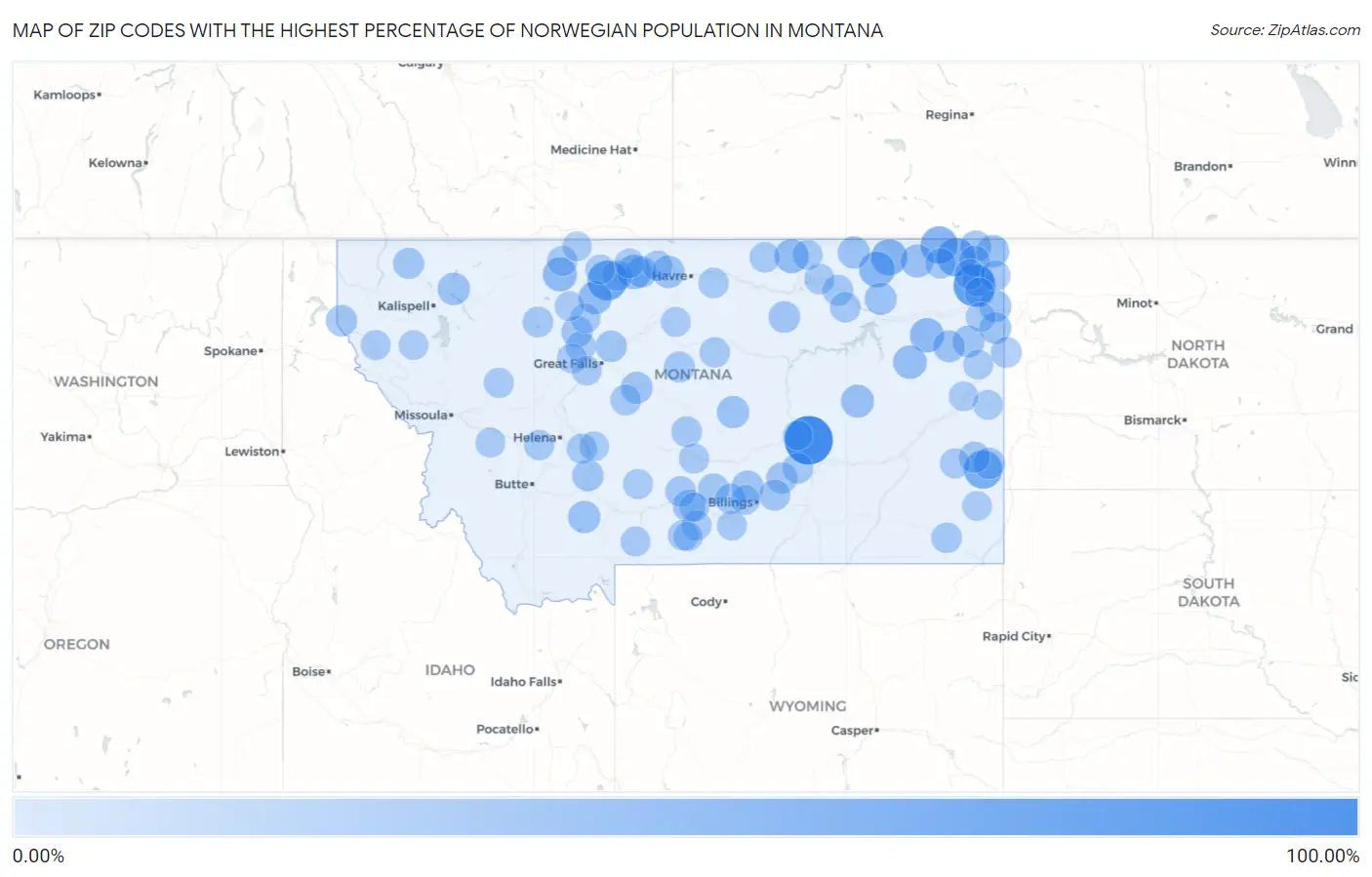 Zip Codes with the Highest Percentage of Norwegian Population in Montana Map