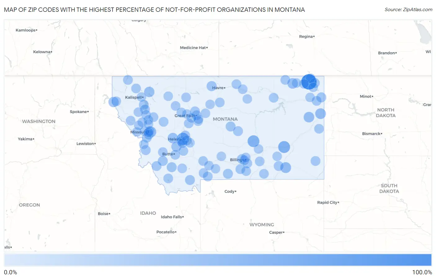 Zip Codes with the Highest Percentage of Not-for-profit Organizations in Montana Map