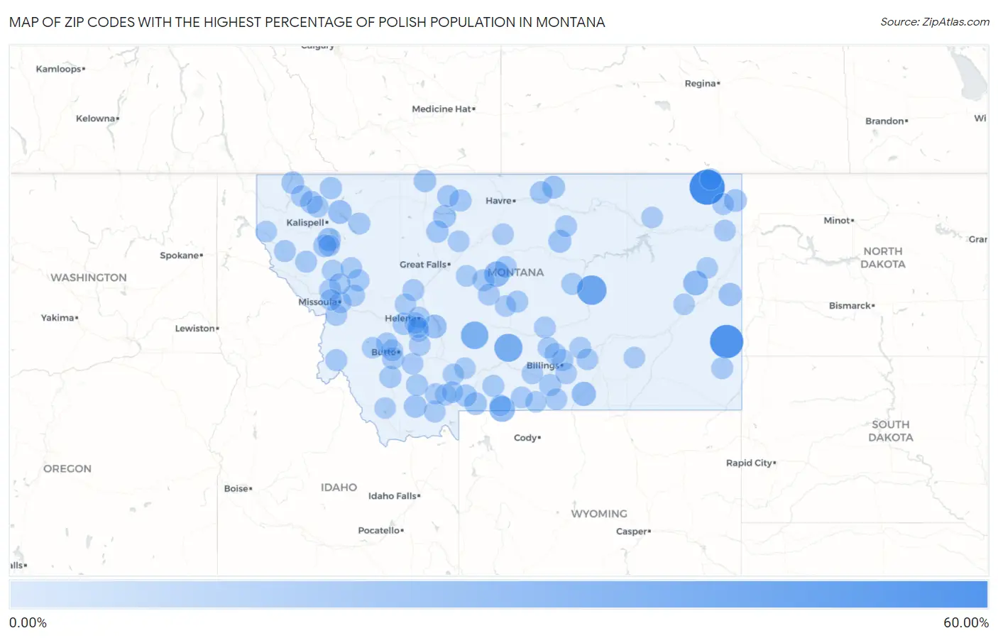 Zip Codes with the Highest Percentage of Polish Population in Montana Map