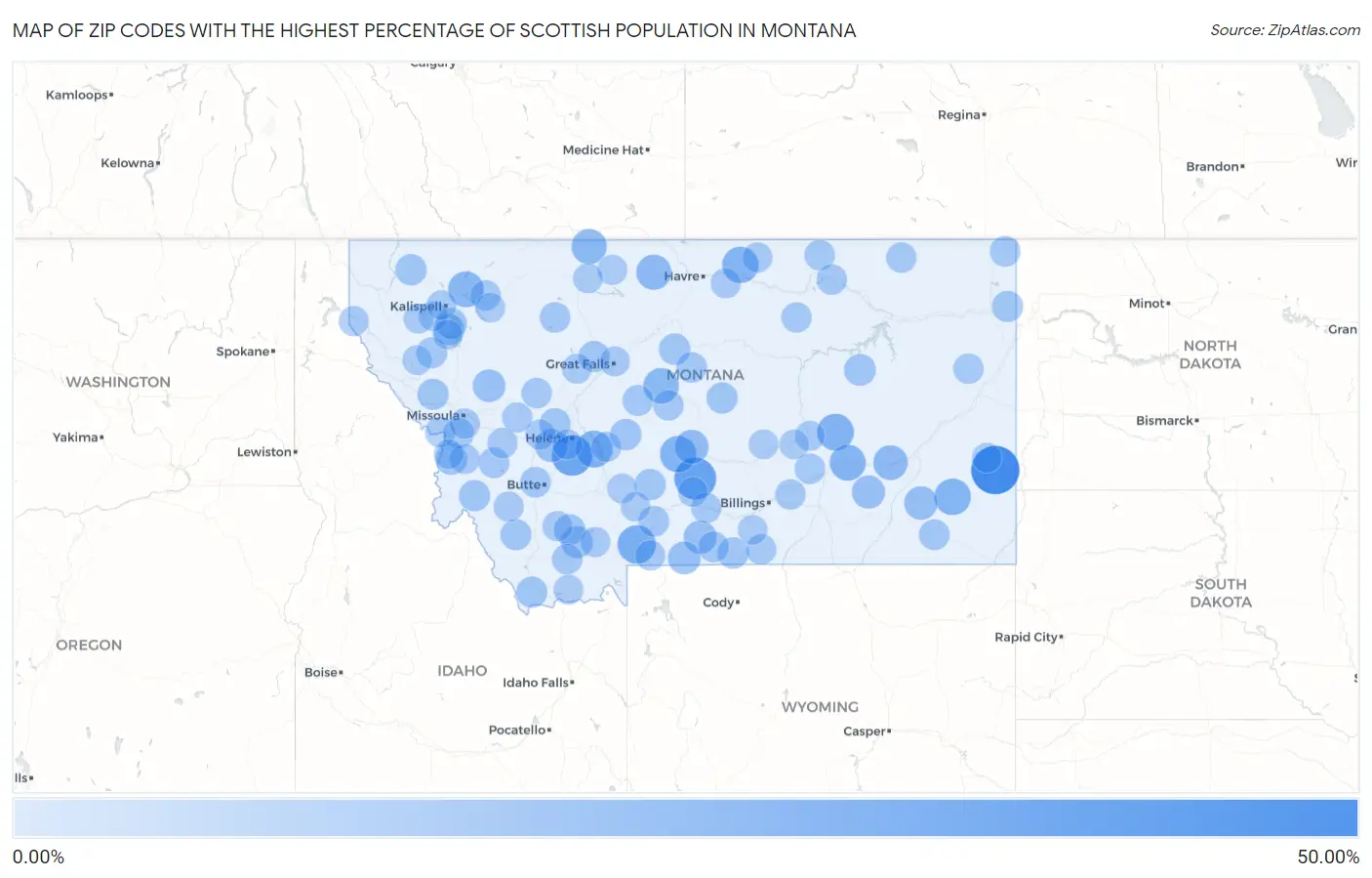 Zip Codes with the Highest Percentage of Scottish Population in Montana Map