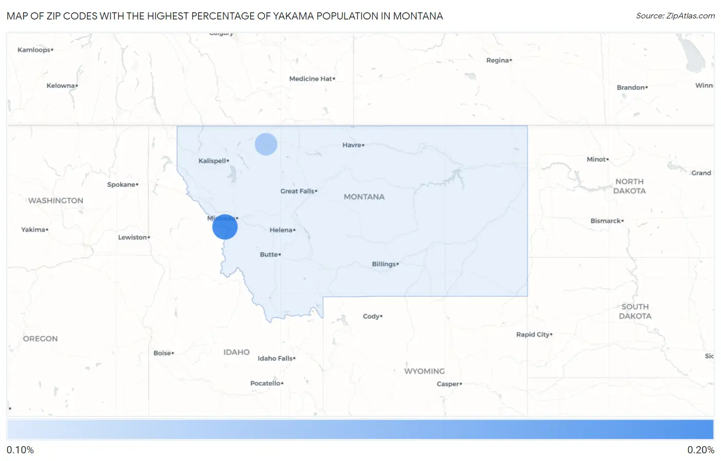 Zip Codes with the Highest Percentage of Yakama Population in Montana Map