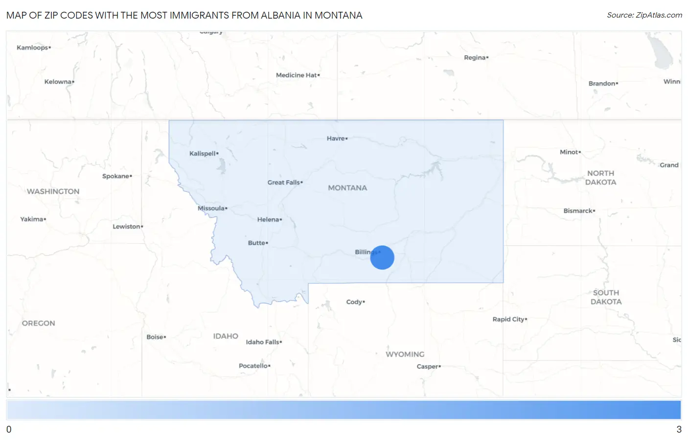 Zip Codes with the Most Immigrants from Albania in Montana Map