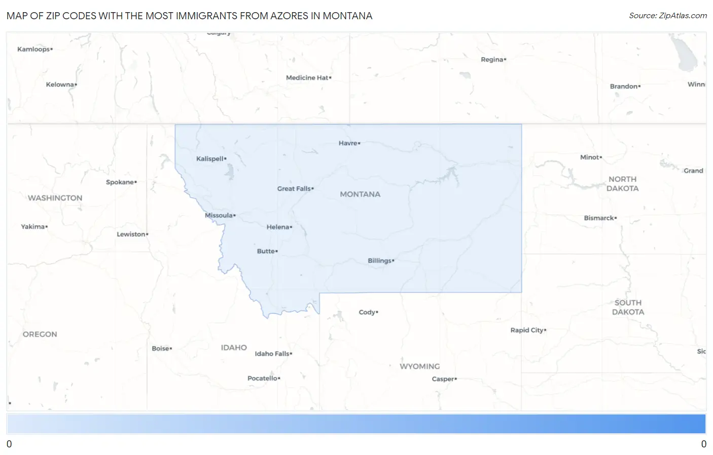 Zip Codes with the Most Immigrants from Azores in Montana Map