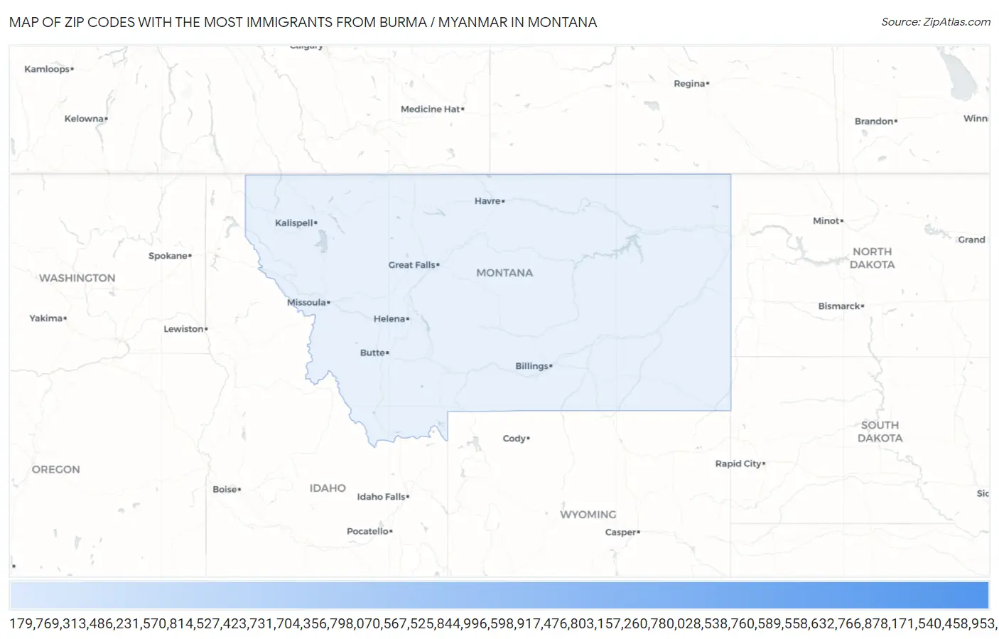 Zip Codes with the Most Immigrants from Burma / Myanmar in Montana Map