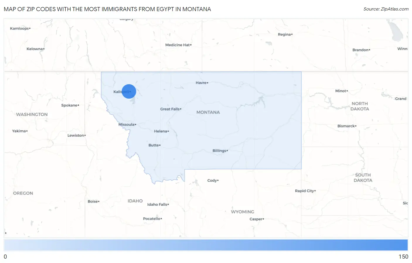 Zip Codes with the Most Immigrants from Egypt in Montana Map