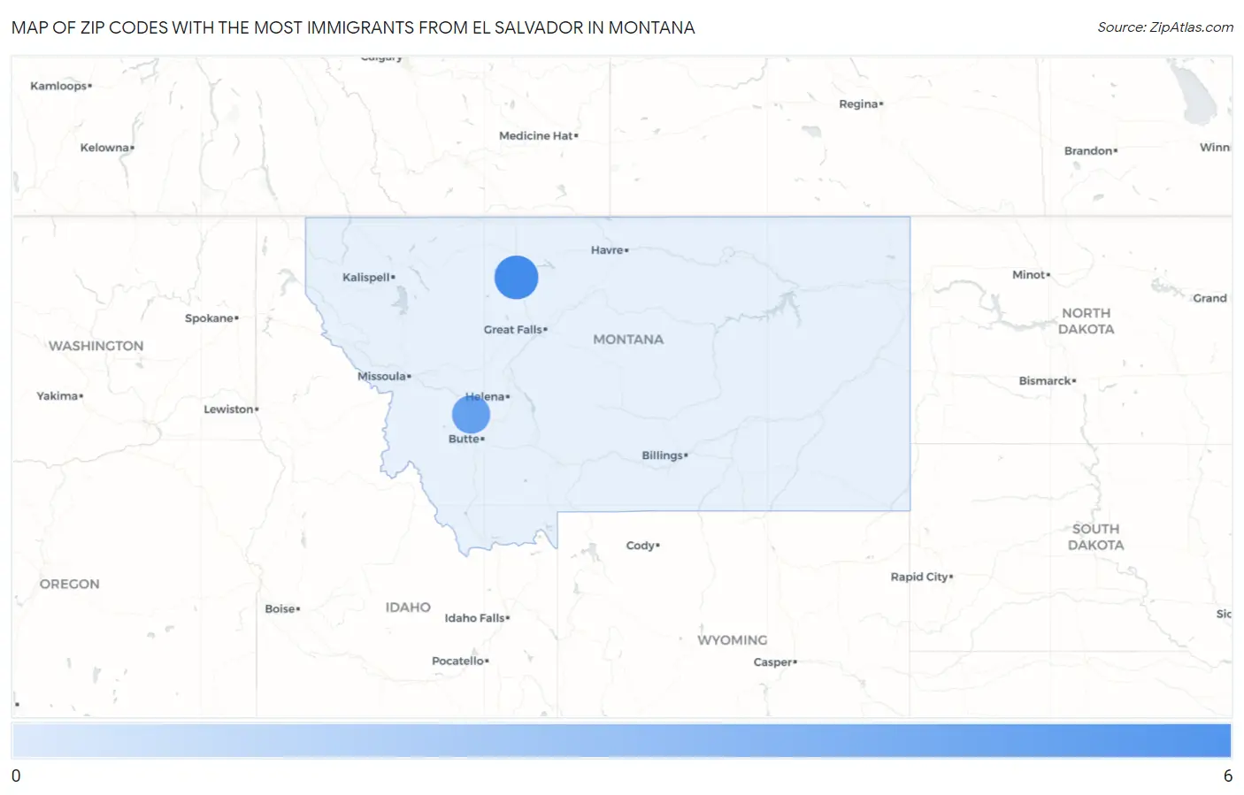 Zip Codes with the Most Immigrants from El Salvador in Montana Map