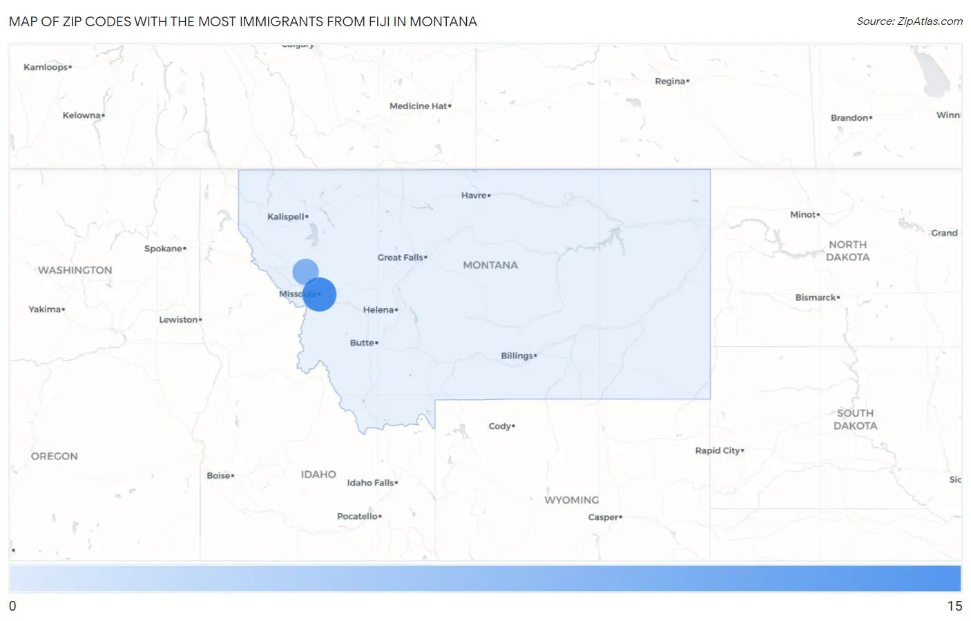 Zip Codes with the Most Immigrants from Fiji in Montana Map
