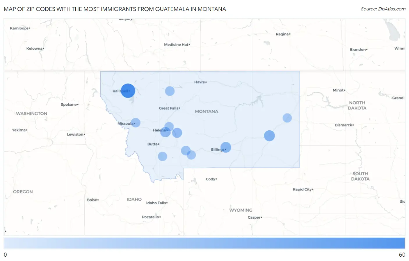 Zip Codes with the Most Immigrants from Guatemala in Montana Map
