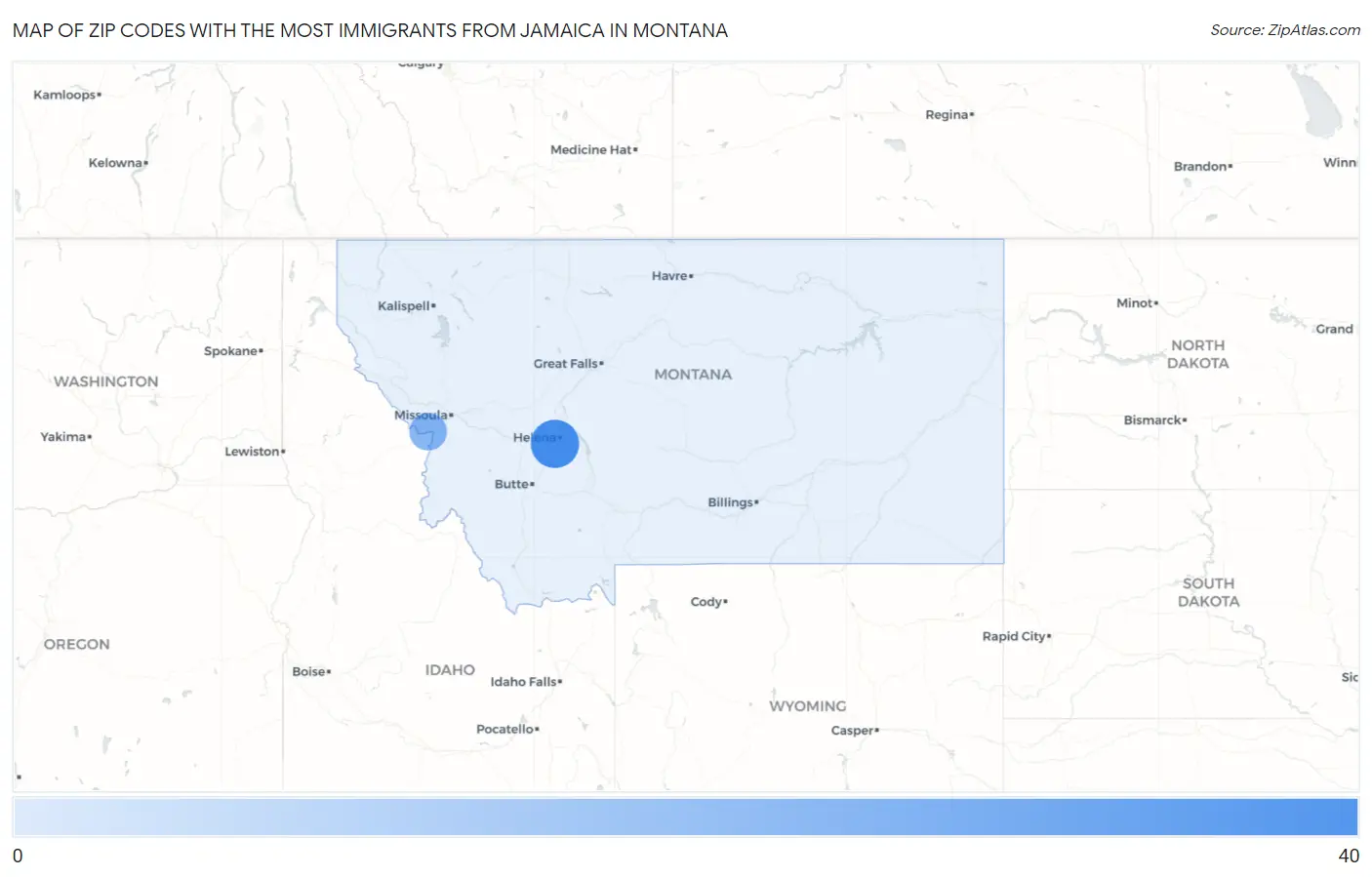 Zip Codes with the Most Immigrants from Jamaica in Montana Map