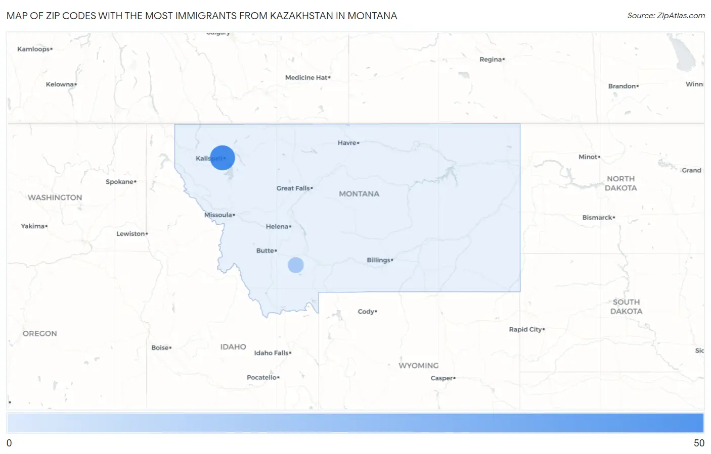 Zip Codes with the Most Immigrants from Kazakhstan in Montana Map