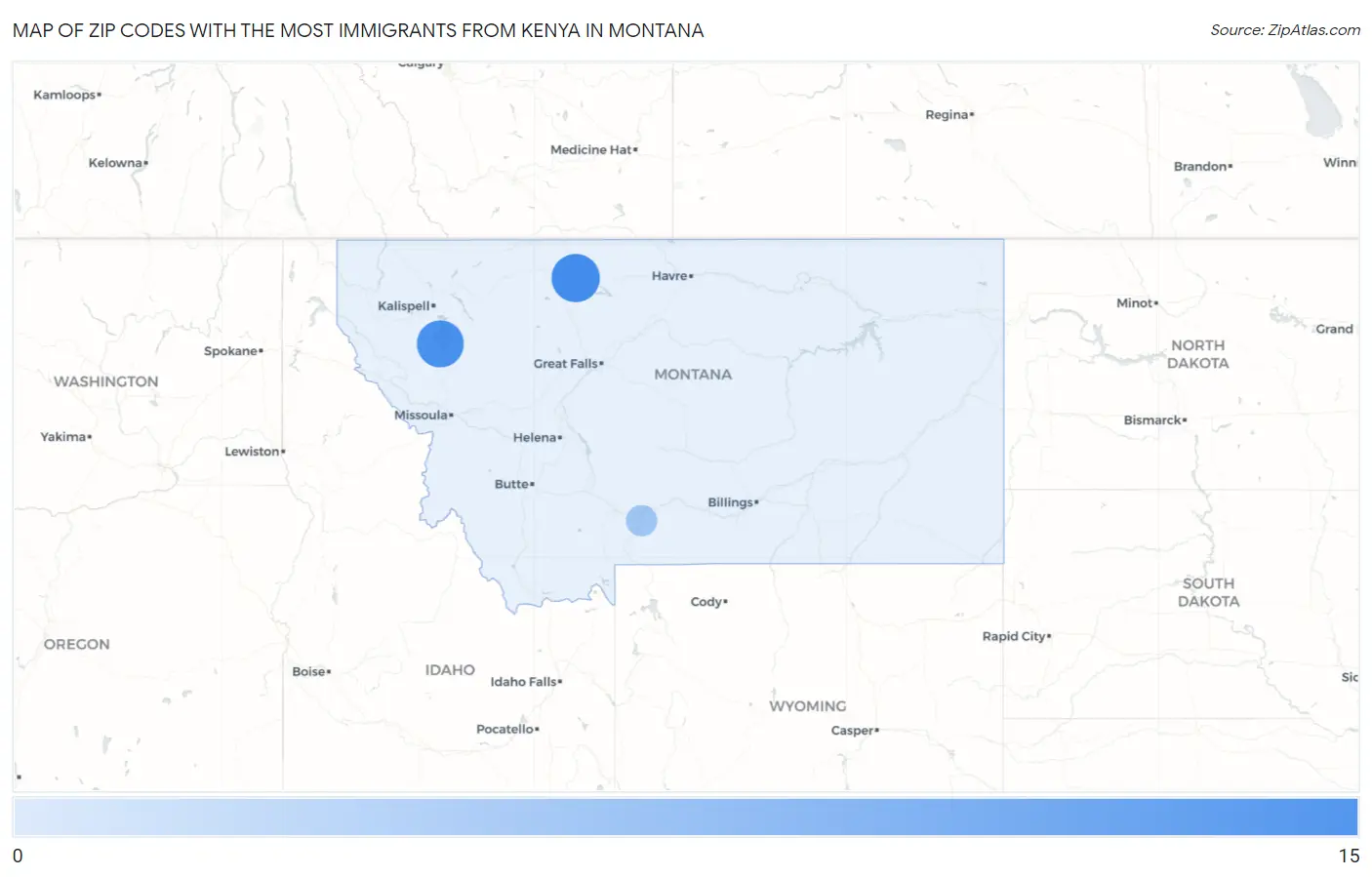 Zip Codes with the Most Immigrants from Kenya in Montana Map