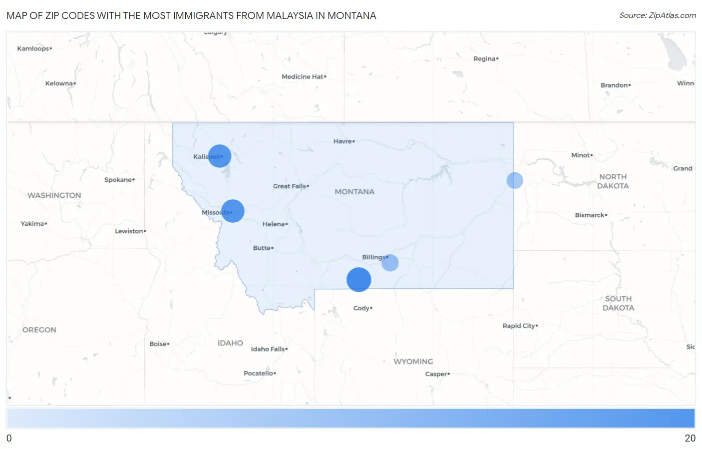 Zip Codes with the Most Immigrants from Malaysia in Montana Map