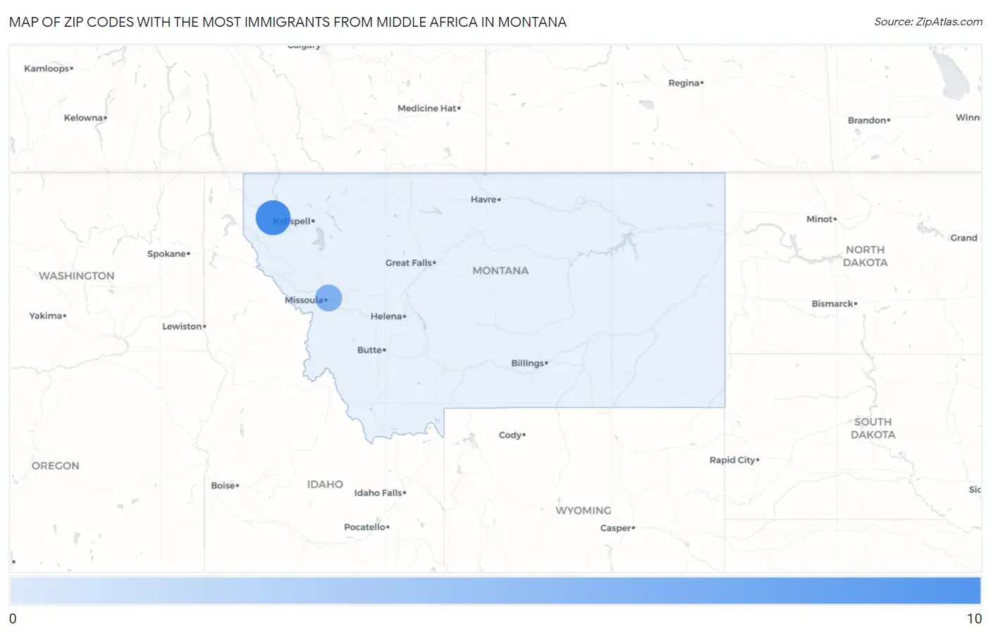 Zip Codes with the Most Immigrants from Middle Africa in Montana Map