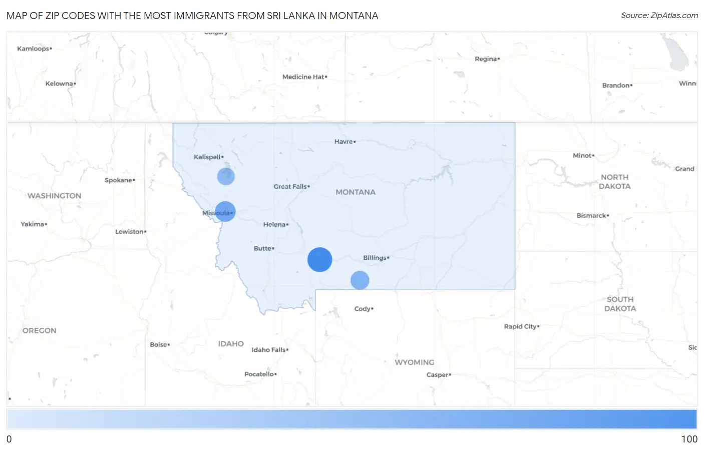 Zip Codes with the Most Immigrants from Sri Lanka in Montana Map