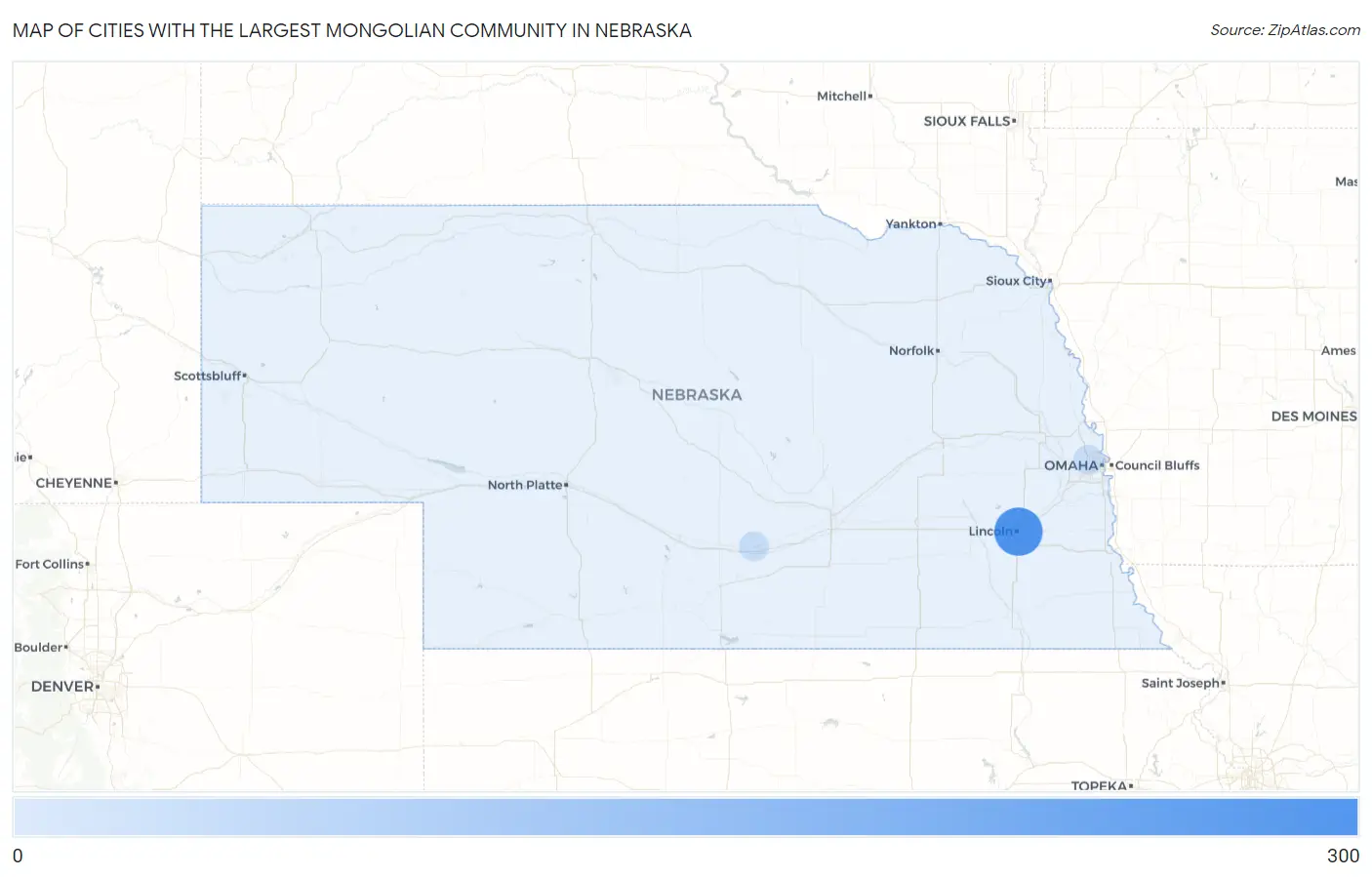 Cities with the Largest Mongolian Community in Nebraska Map