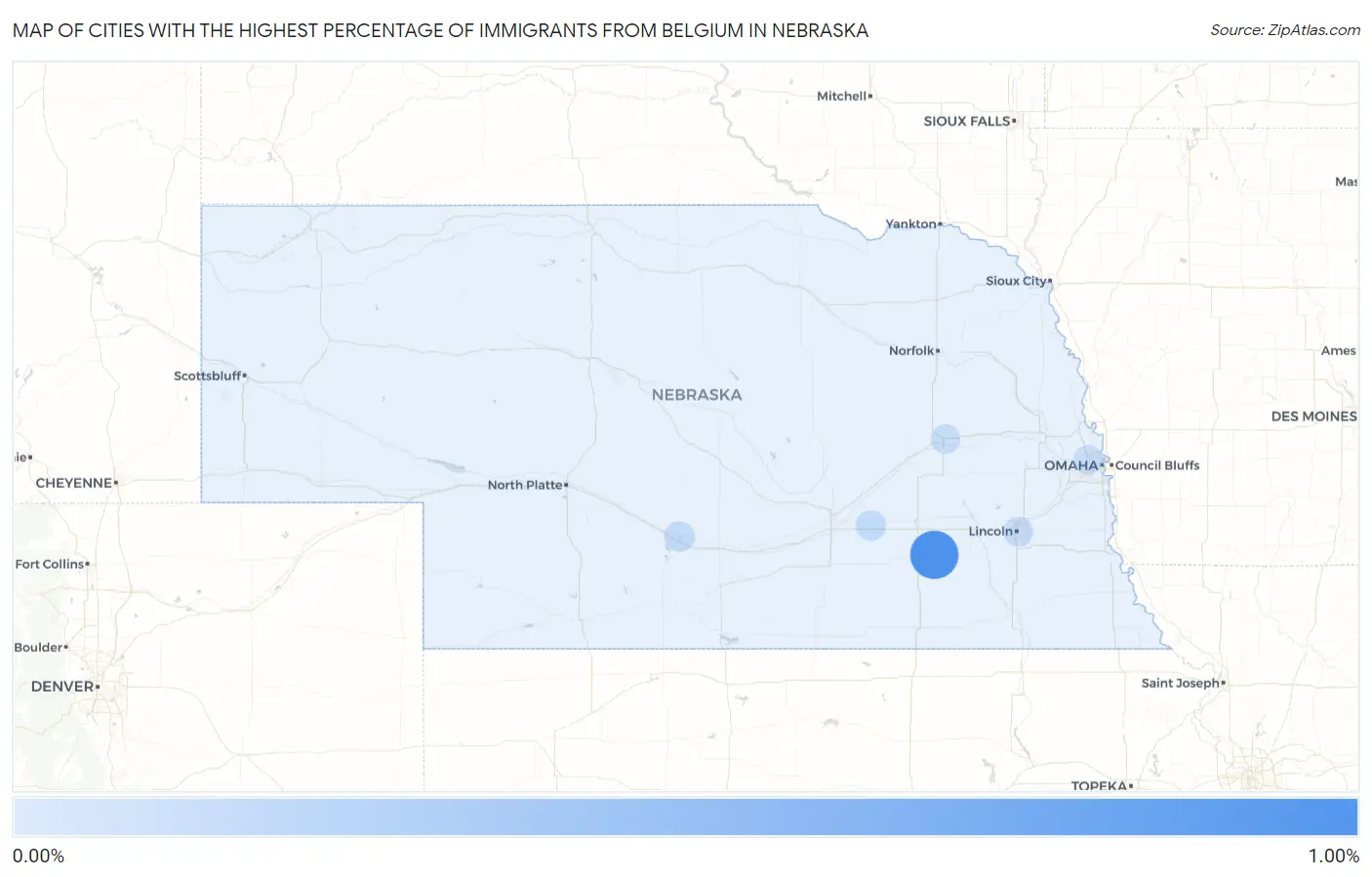 Cities with the Highest Percentage of Immigrants from Belgium in Nebraska Map