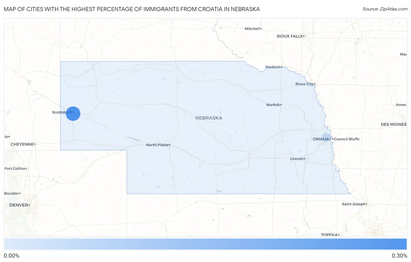 Cities with the Highest Percentage of Immigrants from Croatia in Nebraska Map