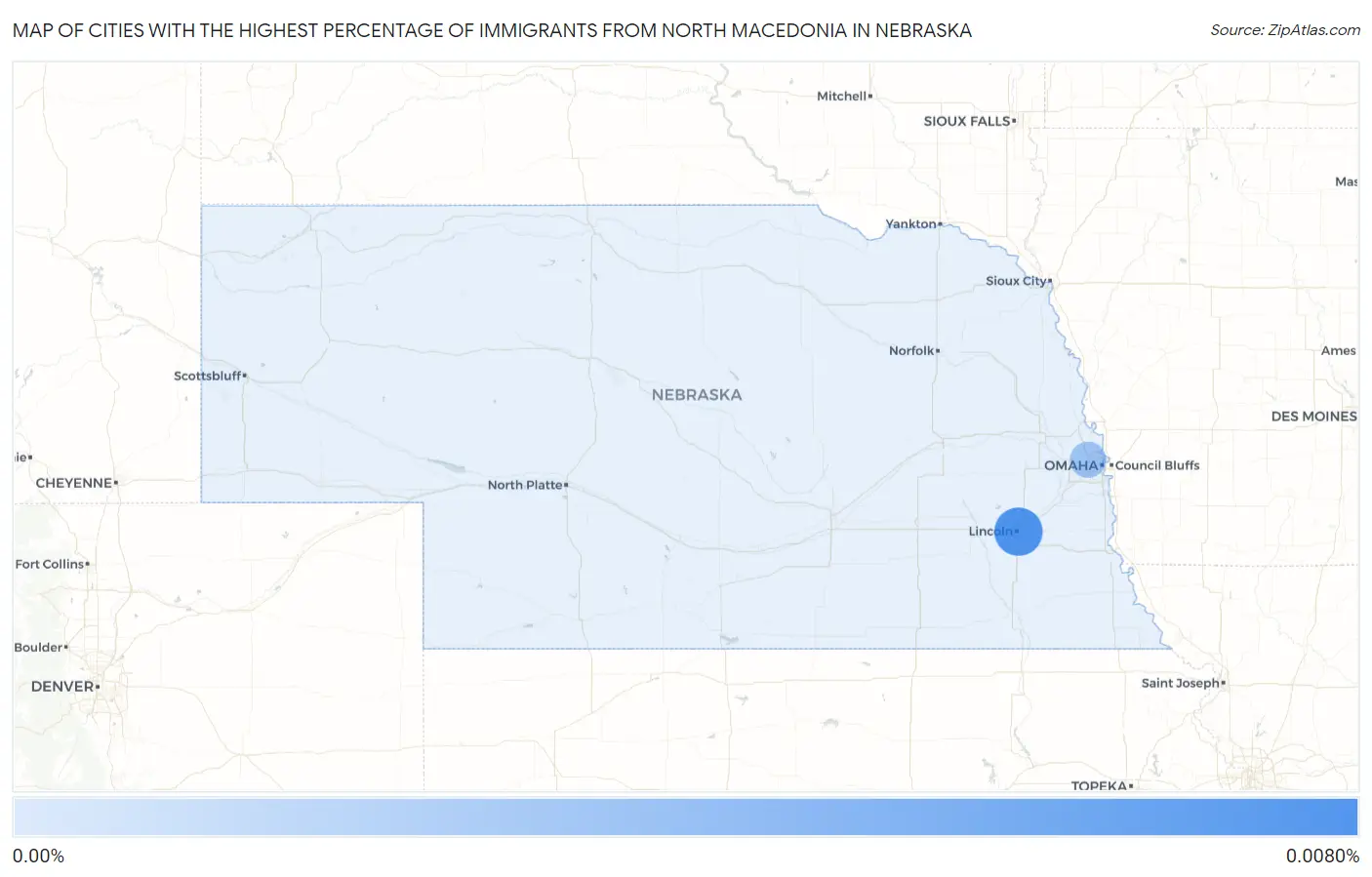 Cities with the Highest Percentage of Immigrants from North Macedonia in Nebraska Map