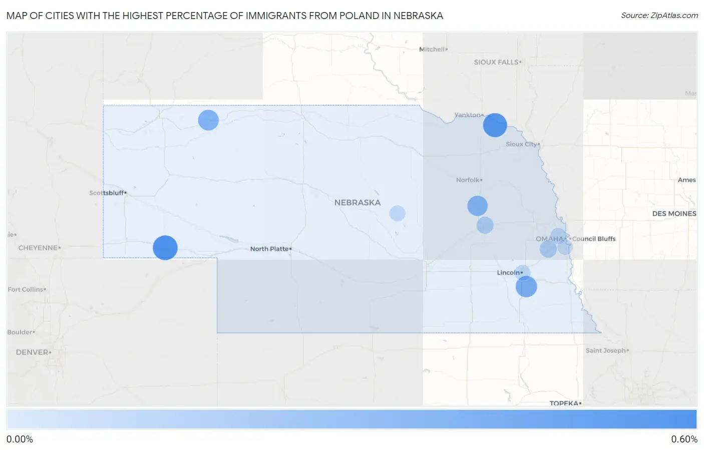 Cities with the Highest Percentage of Immigrants from Poland in Nebraska Map