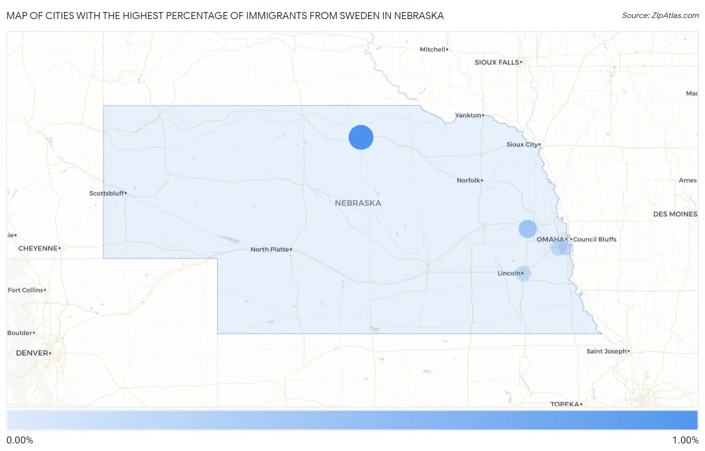 Cities with the Highest Percentage of Immigrants from Sweden in Nebraska Map