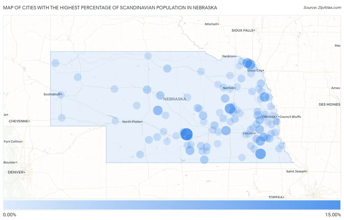 Cities with the Highest Percentage of Scandinavian Population in Nebraska Map