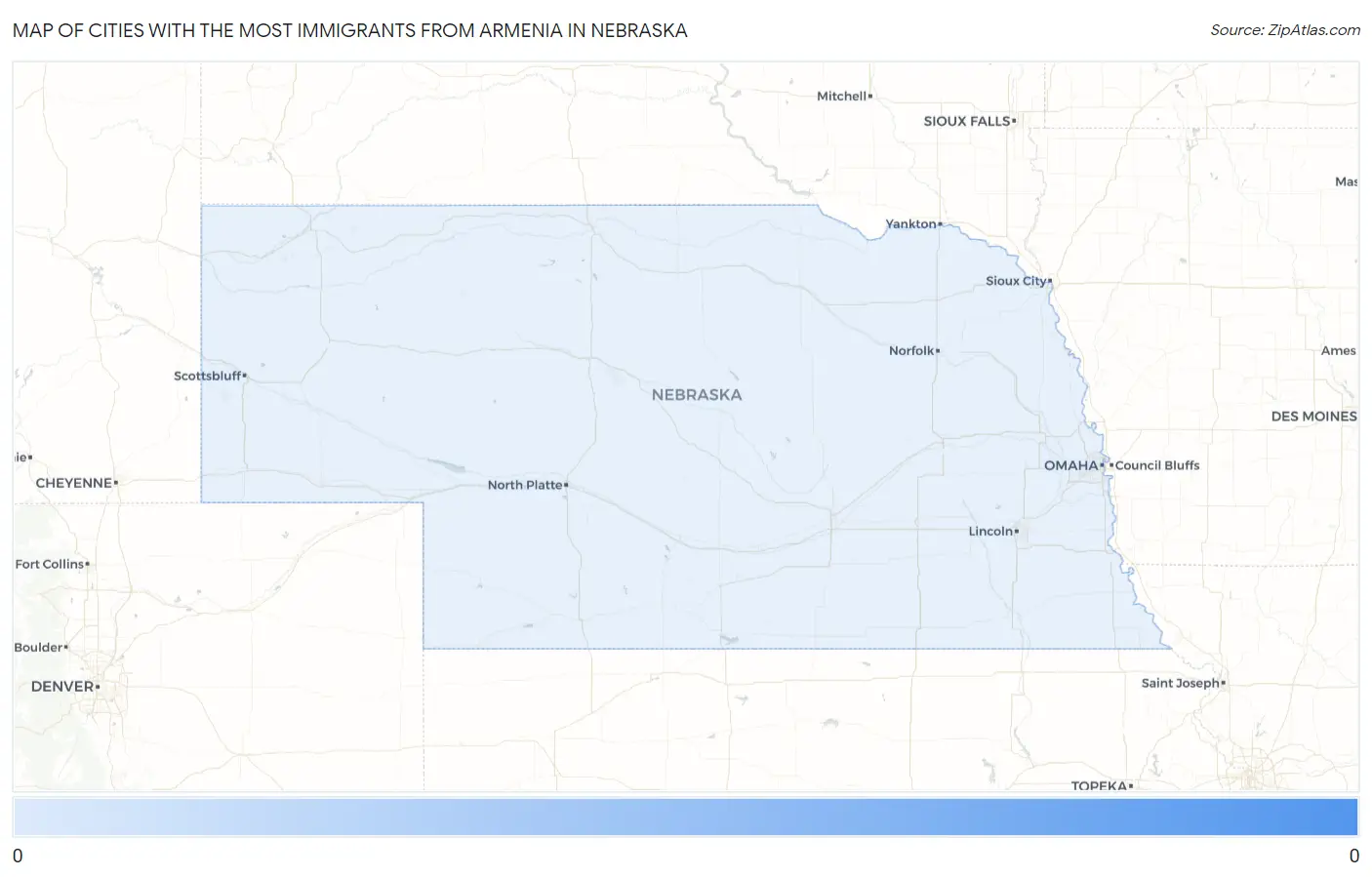 Cities with the Most Immigrants from Armenia in Nebraska Map