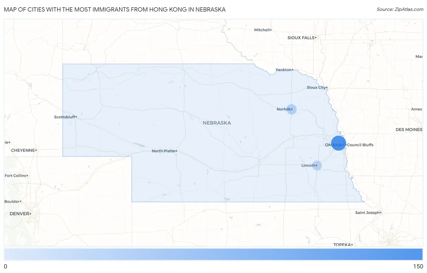 Cities with the Most Immigrants from Hong Kong in Nebraska Map