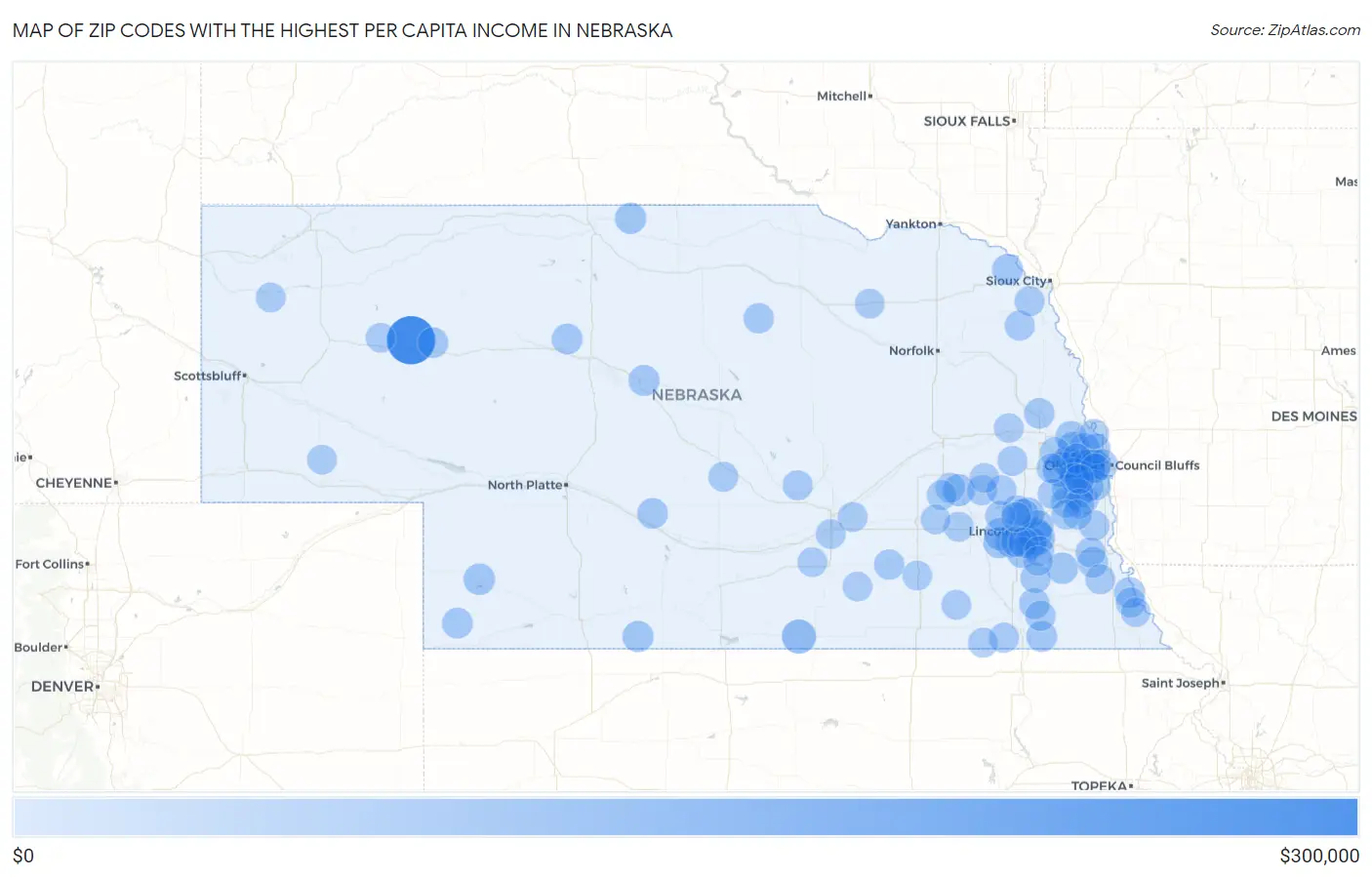 Zip Codes with the Highest Per Capita Income in Nebraska Map
