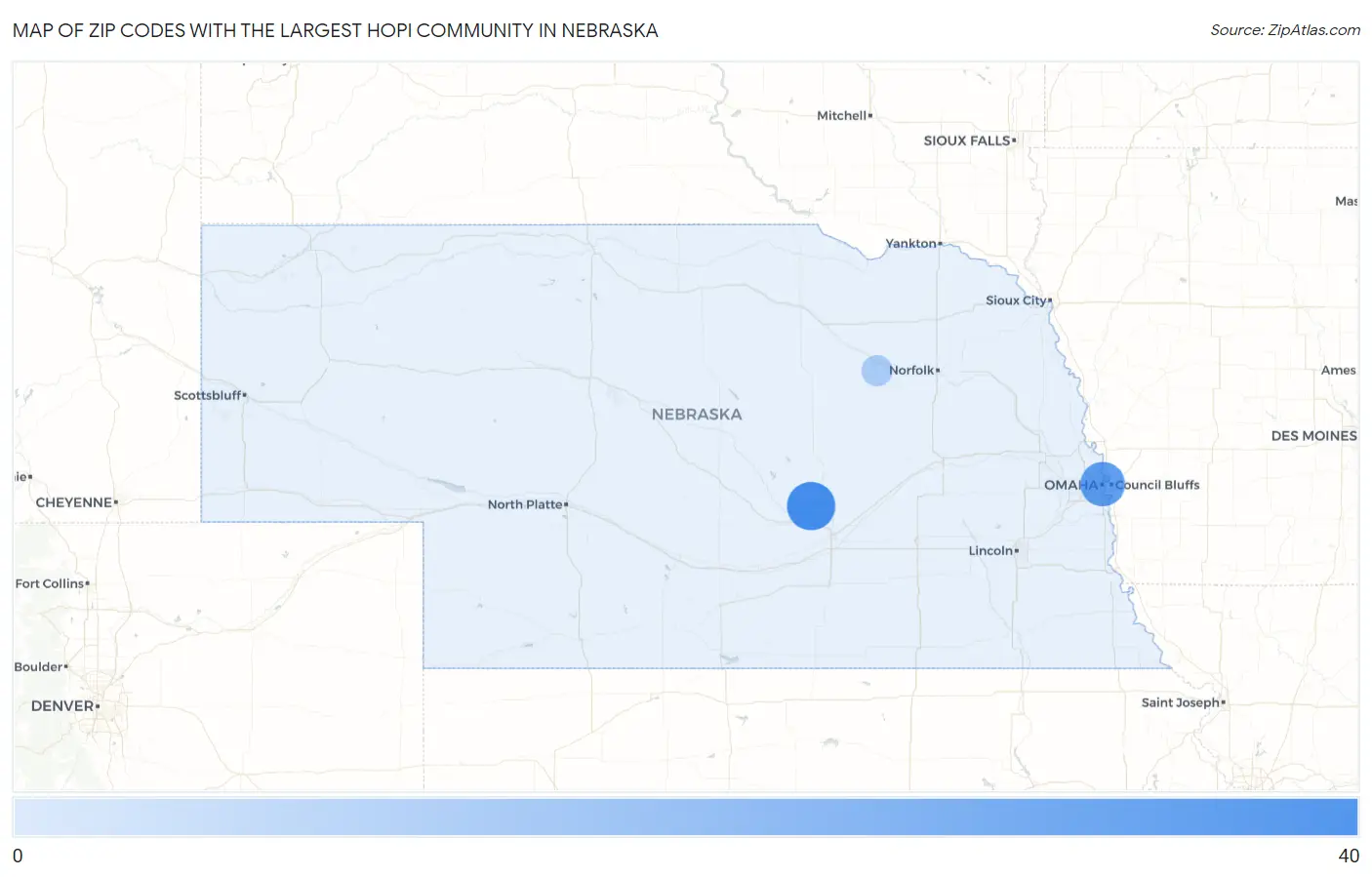 Zip Codes with the Largest Hopi Community in Nebraska Map