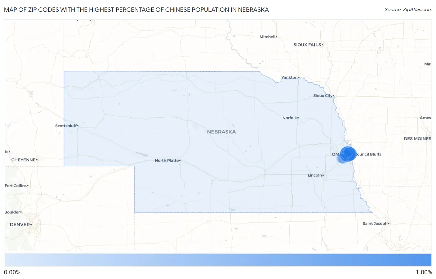 Zip Codes with the Highest Percentage of Chinese Population in Nebraska Map