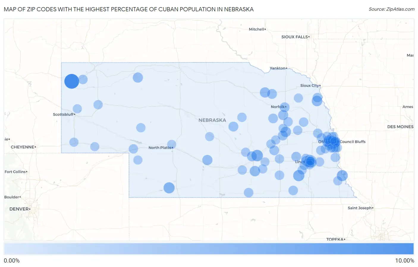 Zip Codes with the Highest Percentage of Cuban Population in Nebraska Map